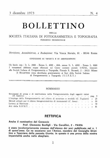 Copertina articolo #1 Bollettino SIFET ANNO: 1973 n.4